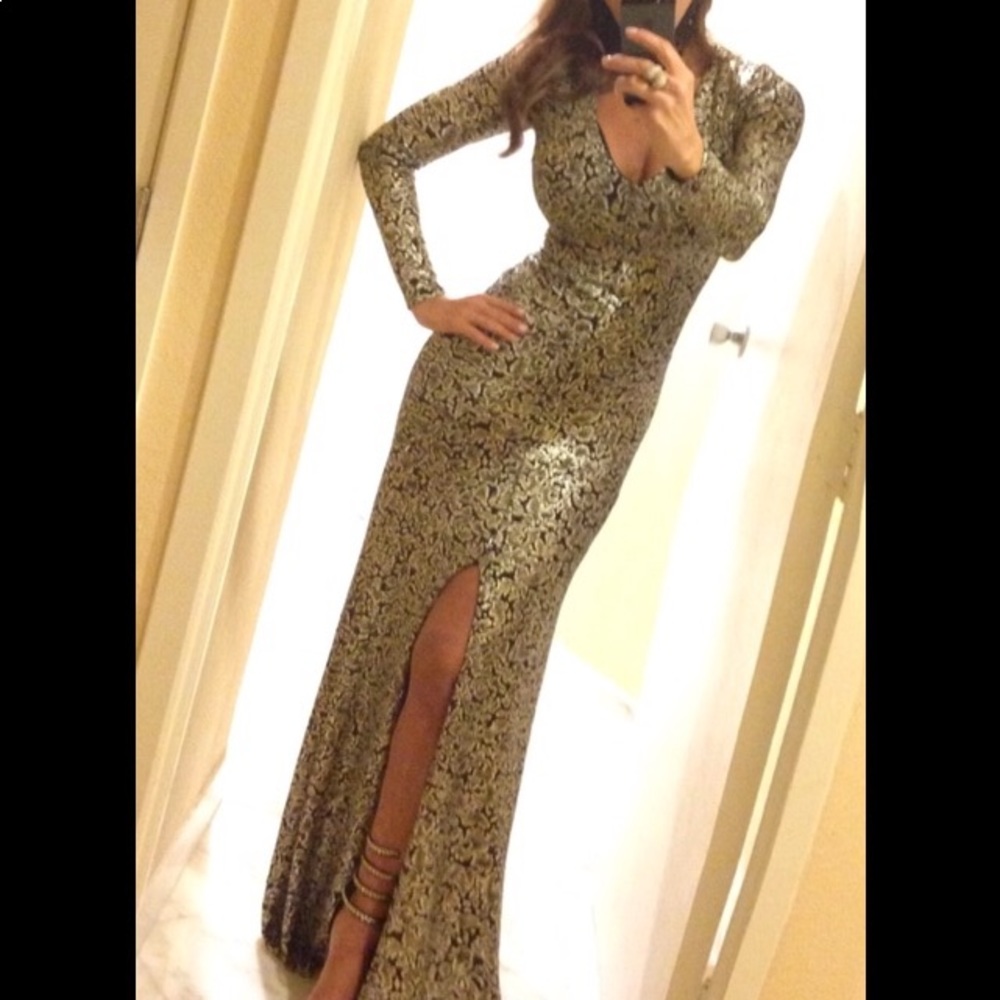 Long sleeve gold gown